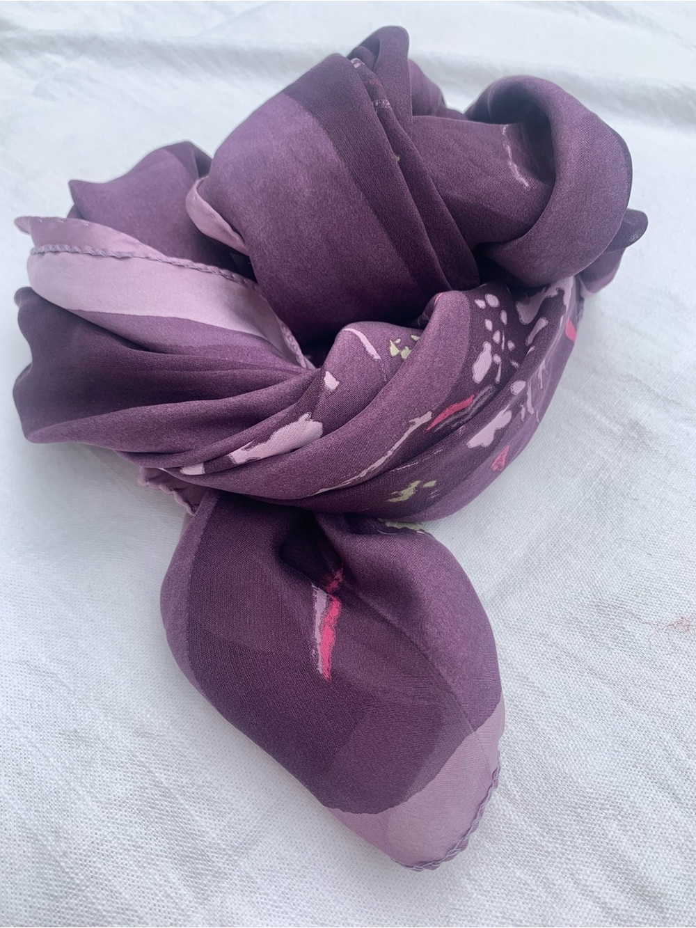 Vintage 100% Silk Purple Striped Floral Scarf Made in Italy Long Neck Scarf